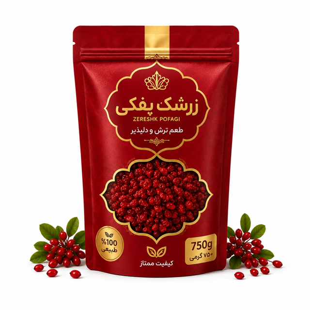 زرشک پفکی ممتاز دُر سرخ کویر زرشک ایرانی درجه یک بسته اقتصادی ۷۵۰ گرمی